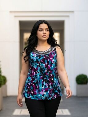 Avenue Scoop Neck Multicolor Blouse With Sequin